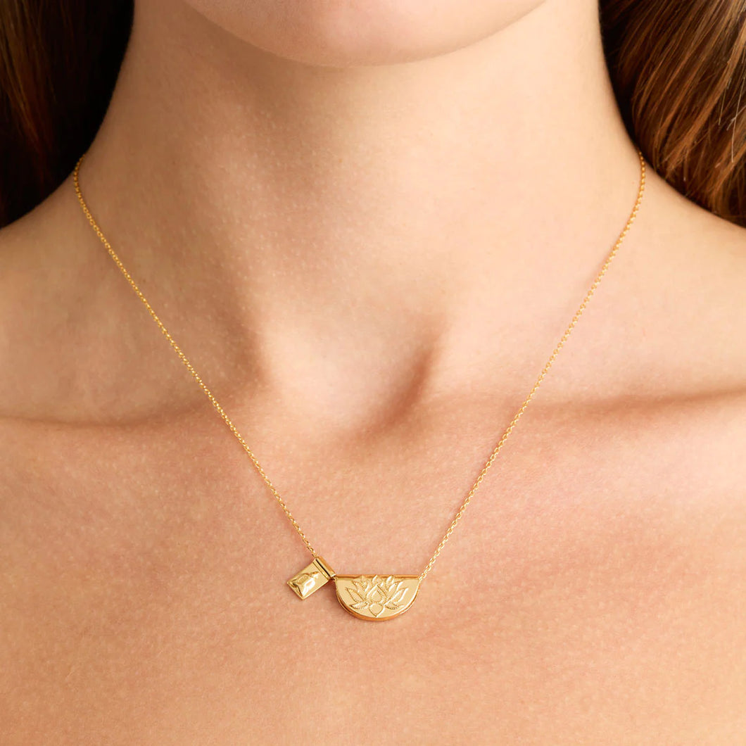 Lotus and Little Buddha Necklace- Gold