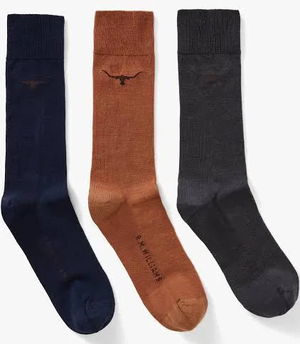 R.M. WILLIAMS Mini Longhorn Socks 3 Pack | Mocha Indigo