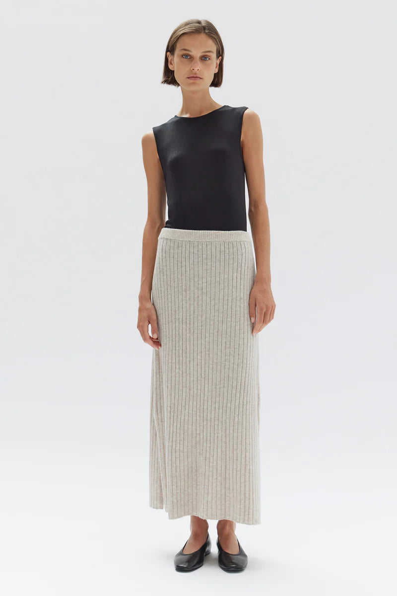 Wool Cashmere Rib Skirt | Oat Marle