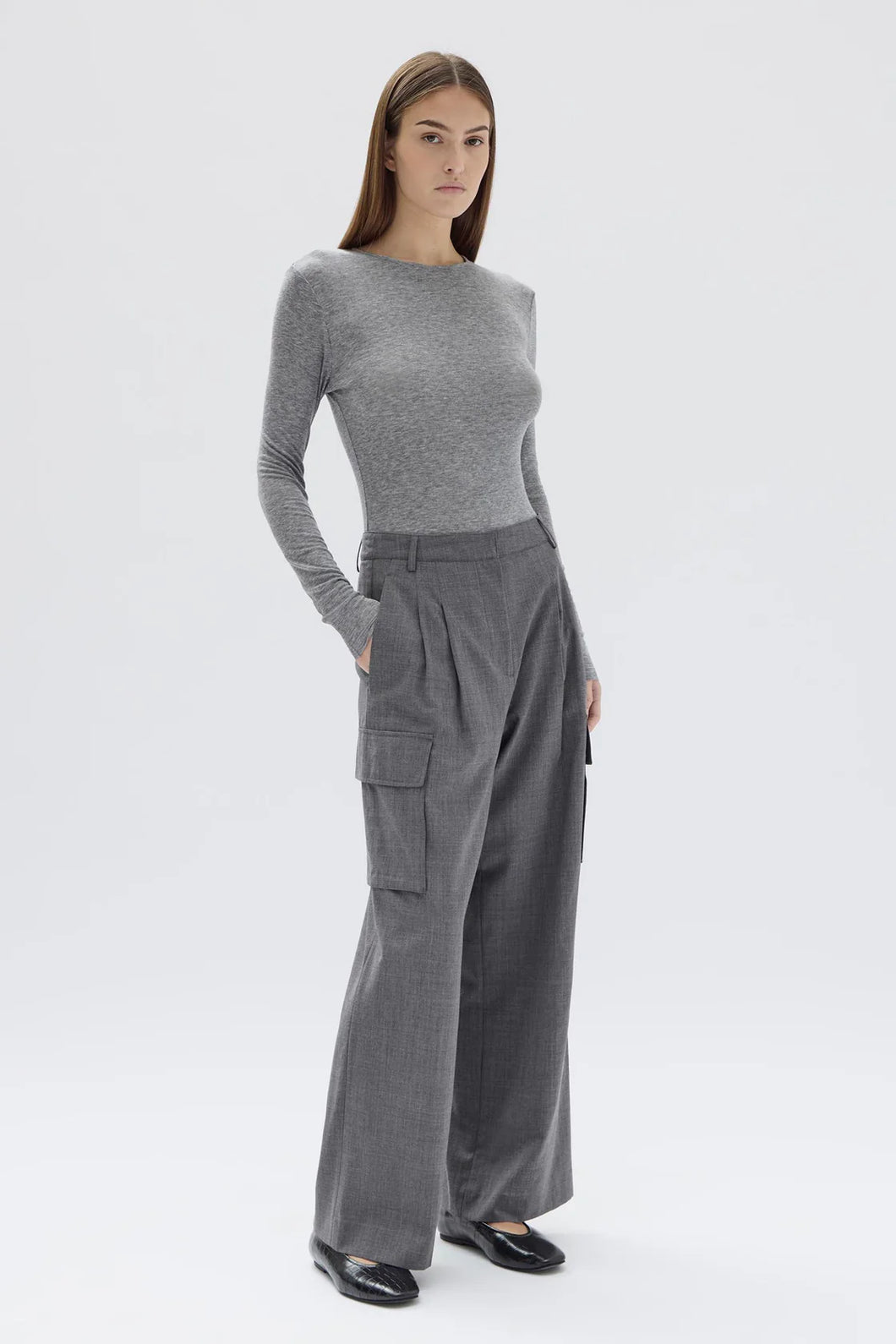 Isara Wool Cargo Pant | Charcoal Melange