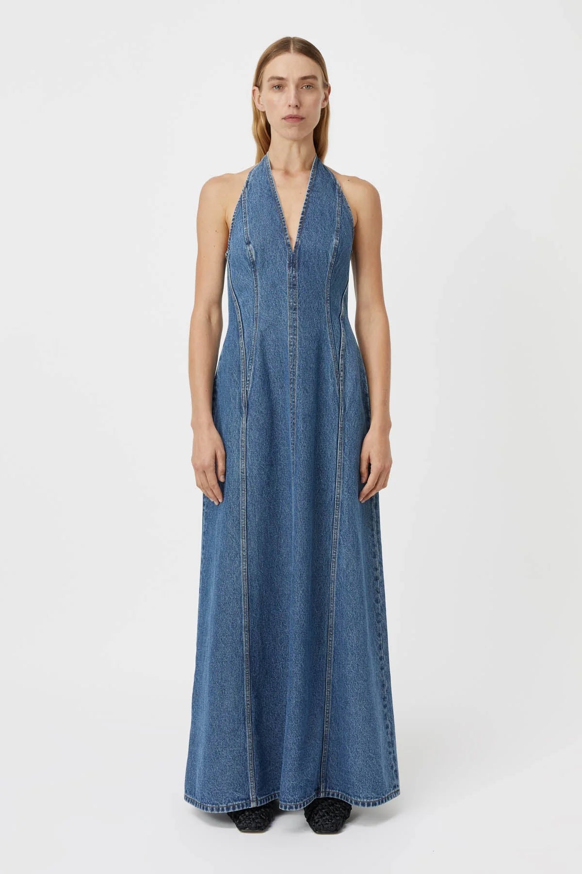CAMILLA AND MARC Cascadia Halterneck Denim Maxi Dress | Classic Blue