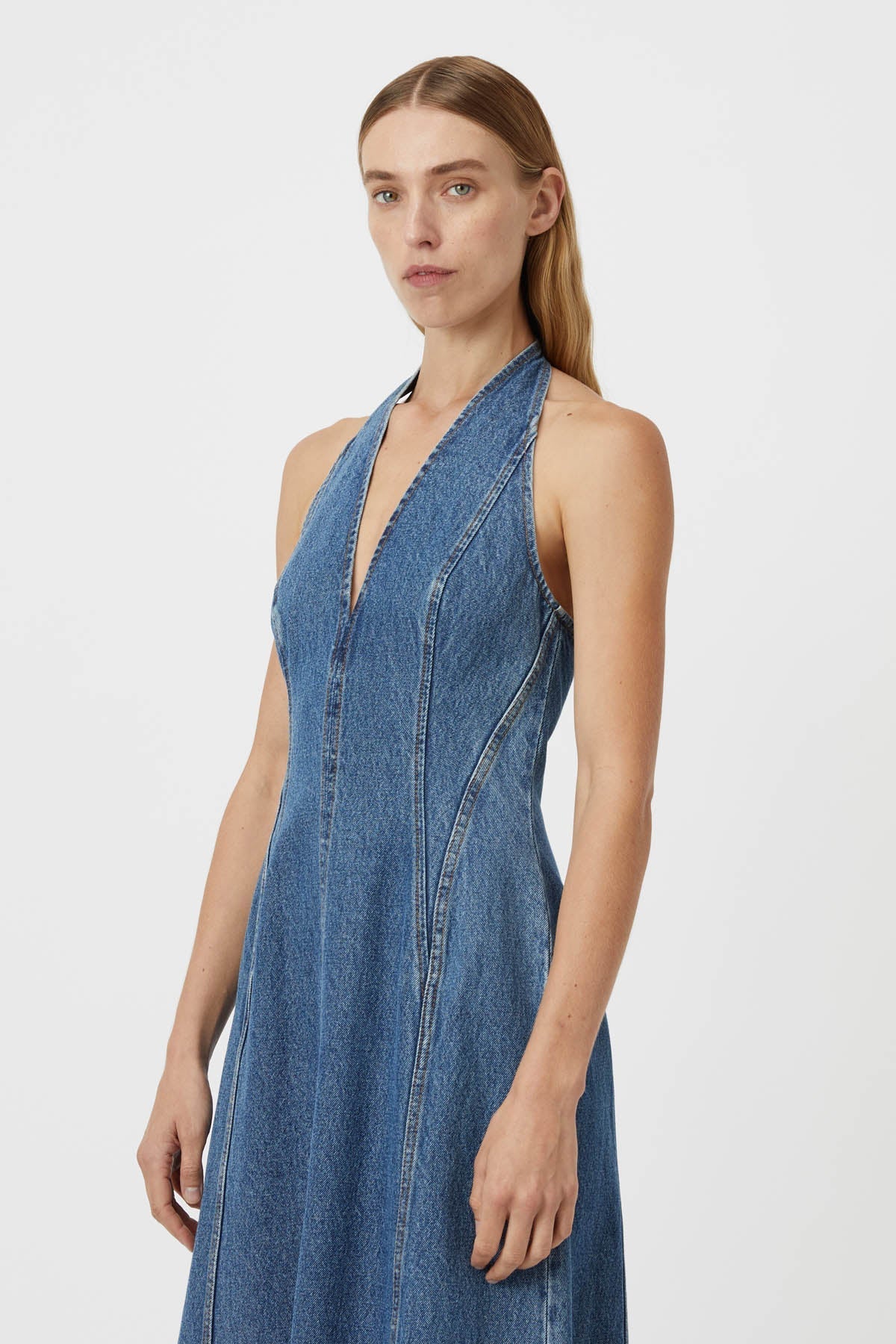 CAMILLA AND MARC Cascadia Halterneck Denim Maxi Dress | Classic Blue