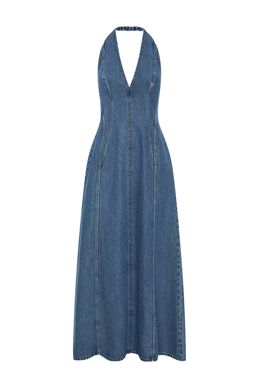 CAMILLA AND MARC Cascadia Halterneck Denim Maxi Dress | Classic Blue