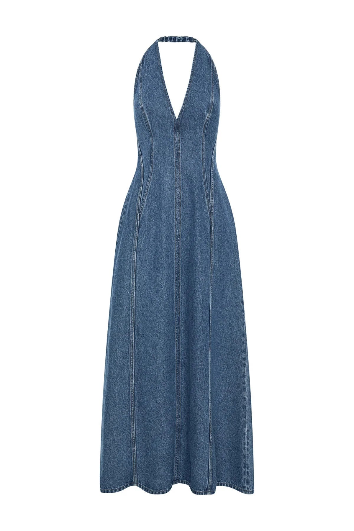 CAMILLA AND MARC Cascadia Halterneck Denim Maxi Dress | Classic Blue