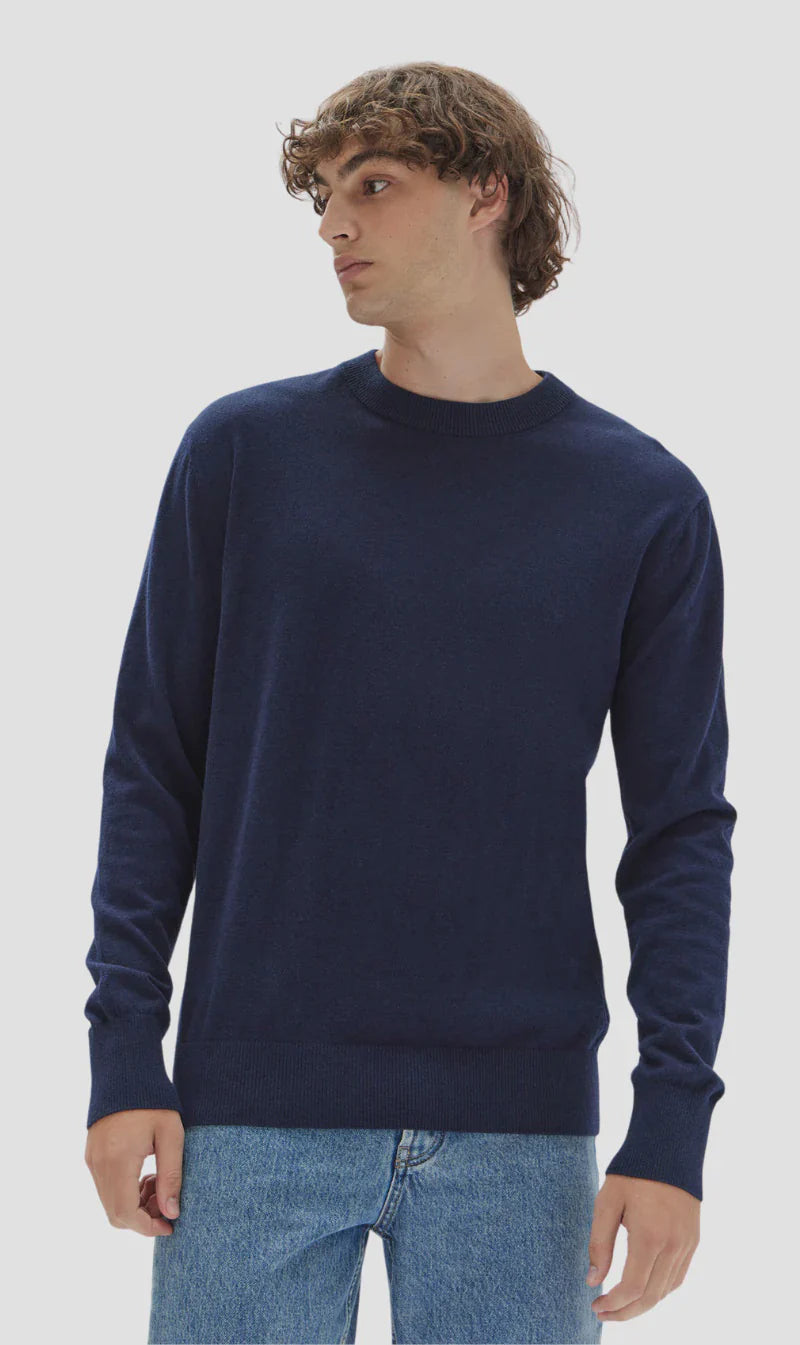 Cotton Cashmere Long Sleeve Sweater | Navy