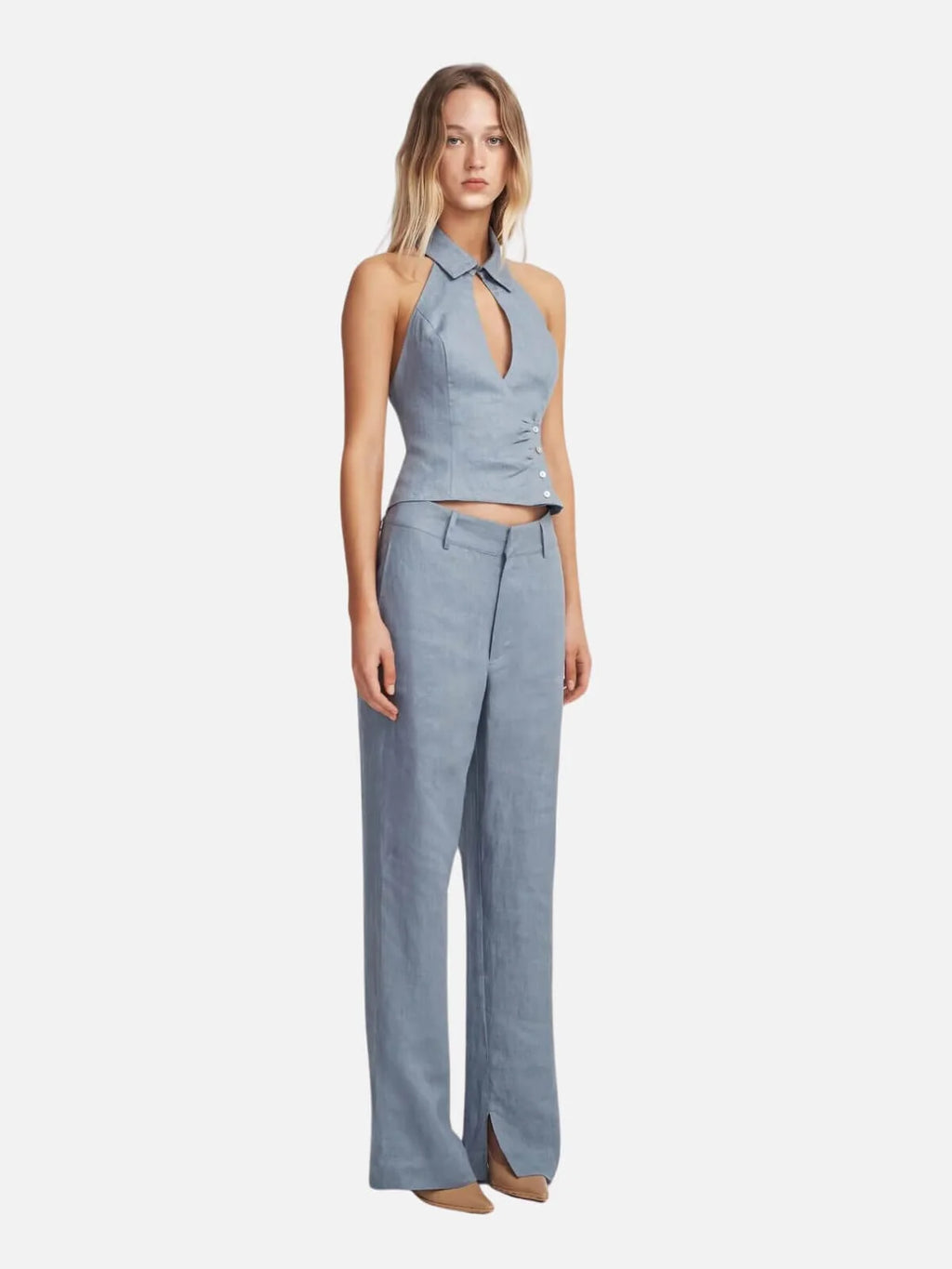 OWNLEY Tully Halter Top | Slate