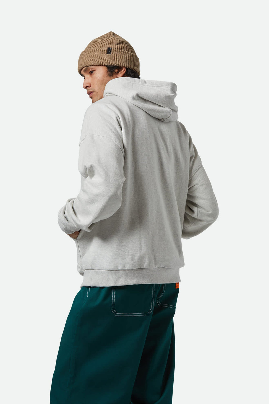BRIXTON Embroided Heavyweight Oversized Hoodie | Heather Grey Ash