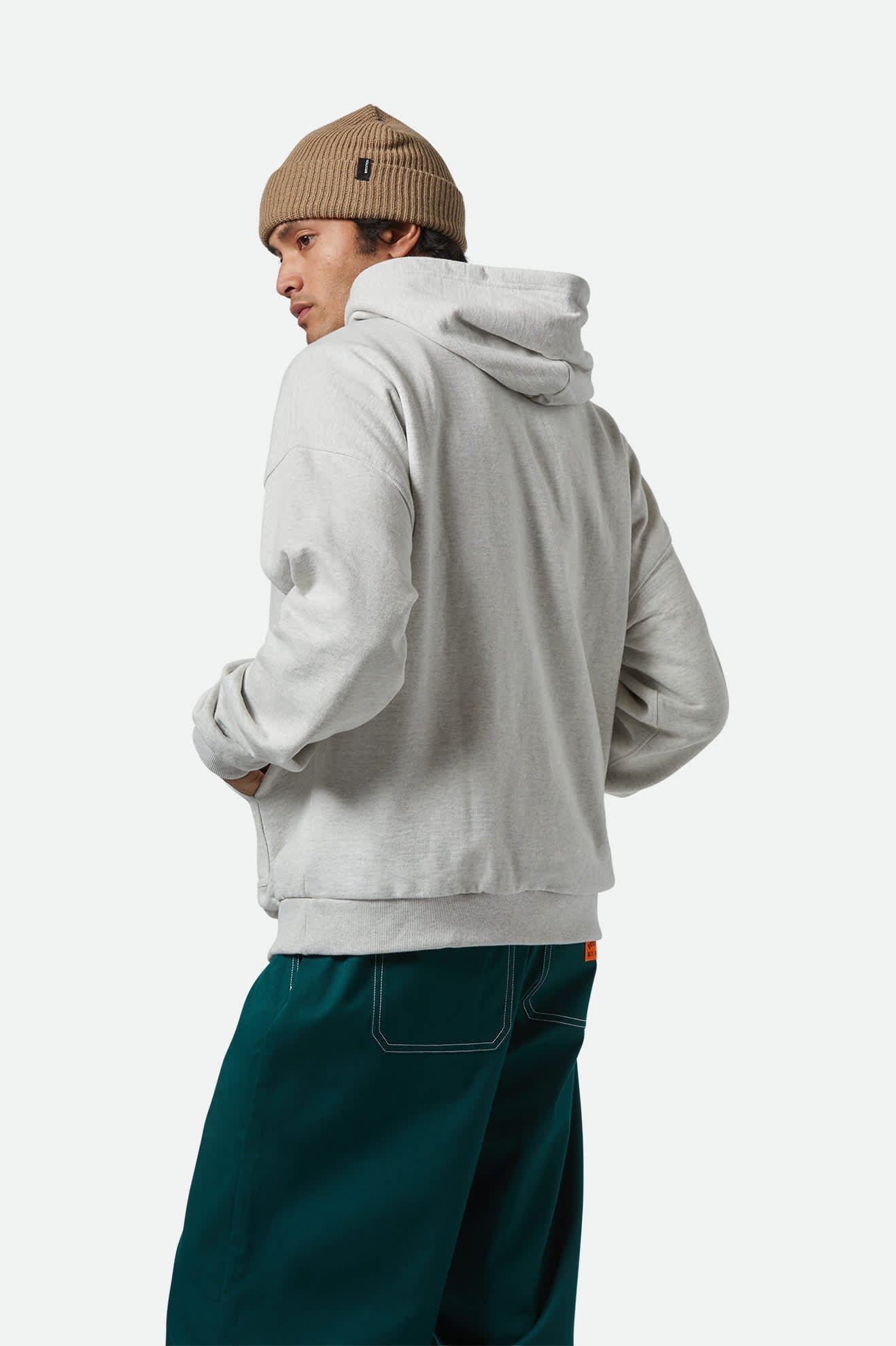 BRIXTON Embroided Heavyweight Oversized Hoodie | Heather Grey Ash