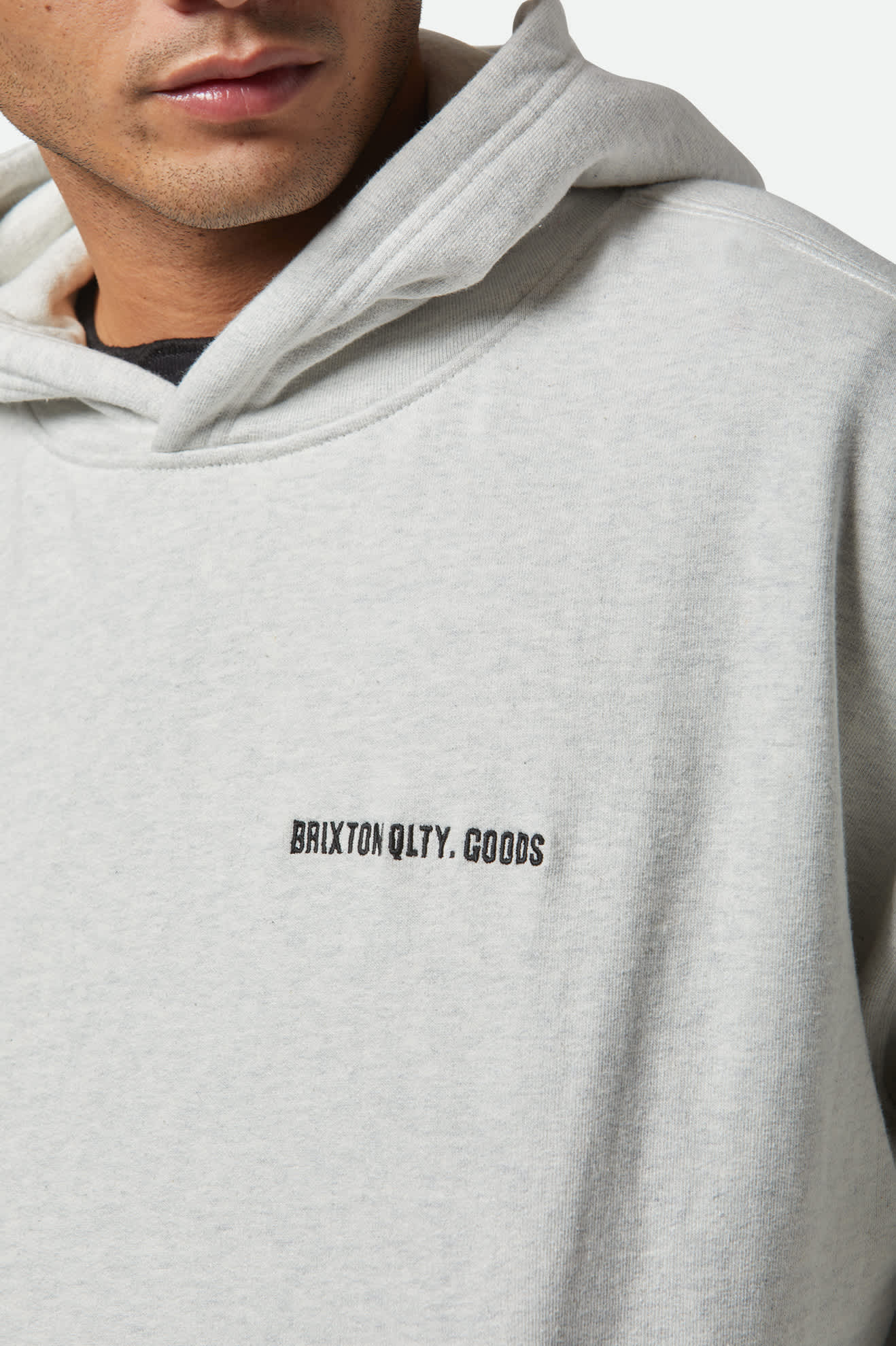 BRIXTON Embroided Heavyweight Oversized Hoodie | Heather Grey Ash