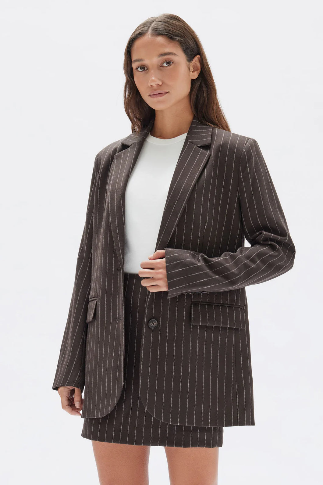 Sofia Wool Pinstripe Jacket | Chestnut Stripe