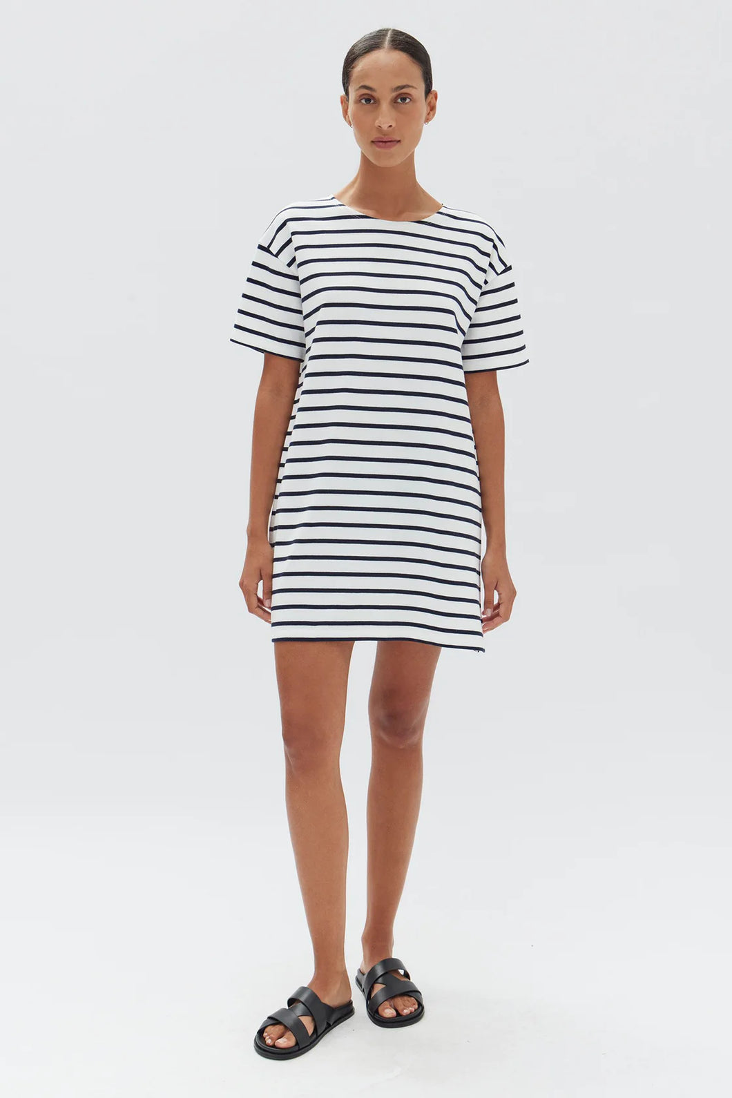 Bateau Tee Dress | Navy Stripe