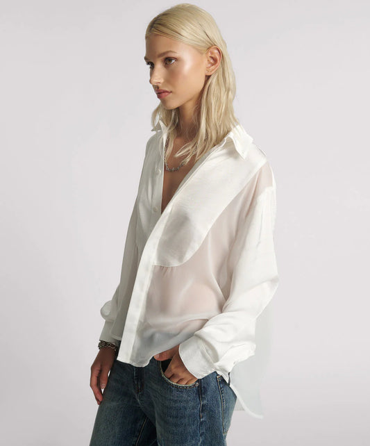 ONE TEASPOON Sheer Tuxedo Shirt | White