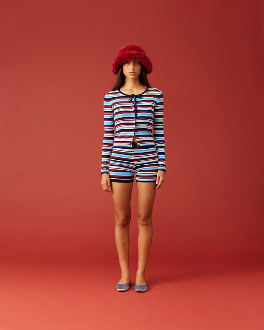 RUBY Emma Cardigan | Burgundy and Blue Knit