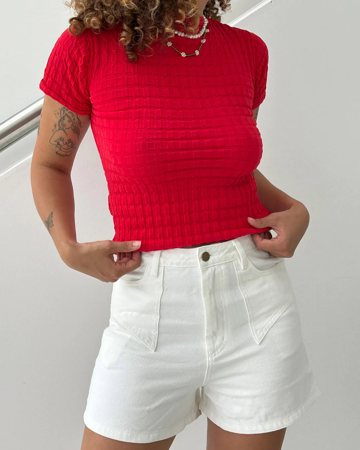 RUBY Clover Denim Short | White