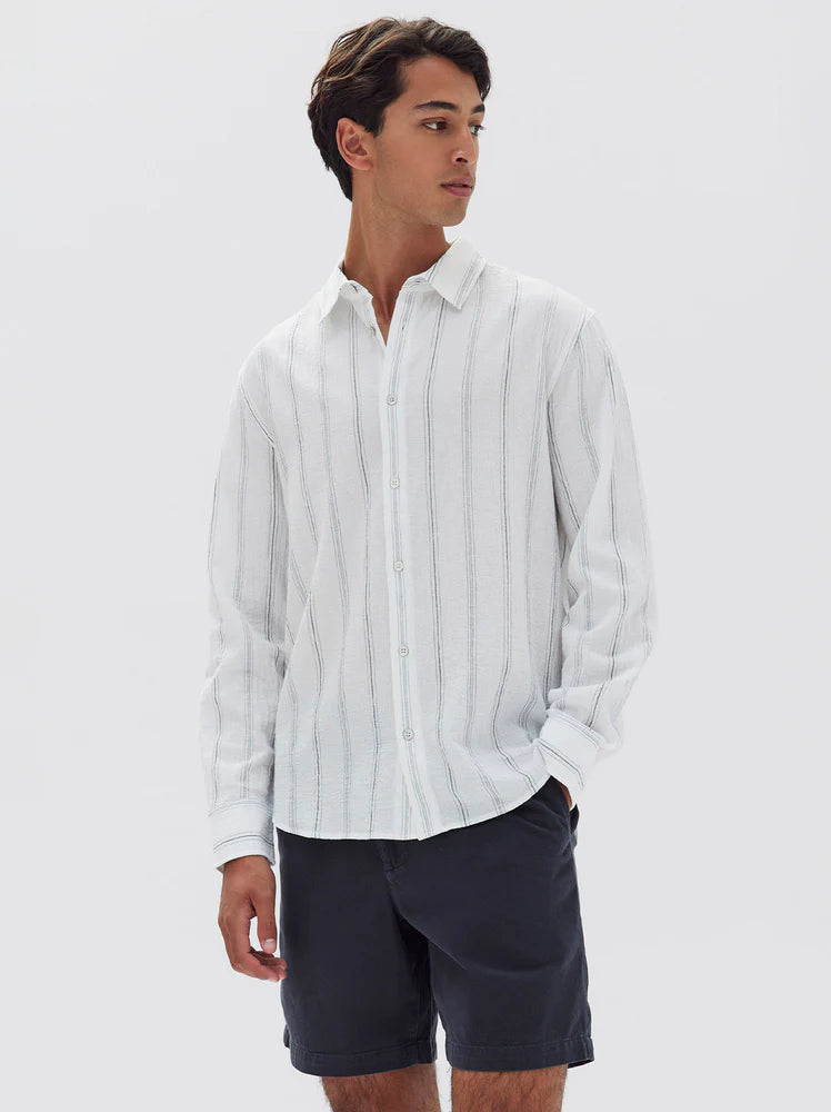 Fine Stripe Textured Shirt | Navy/Blue Haze