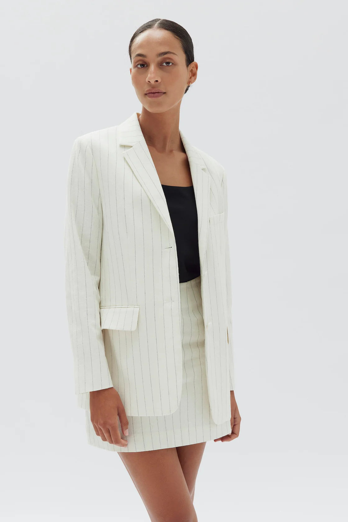 Leila Stripe Linen Jacket | Cream Pinstripe