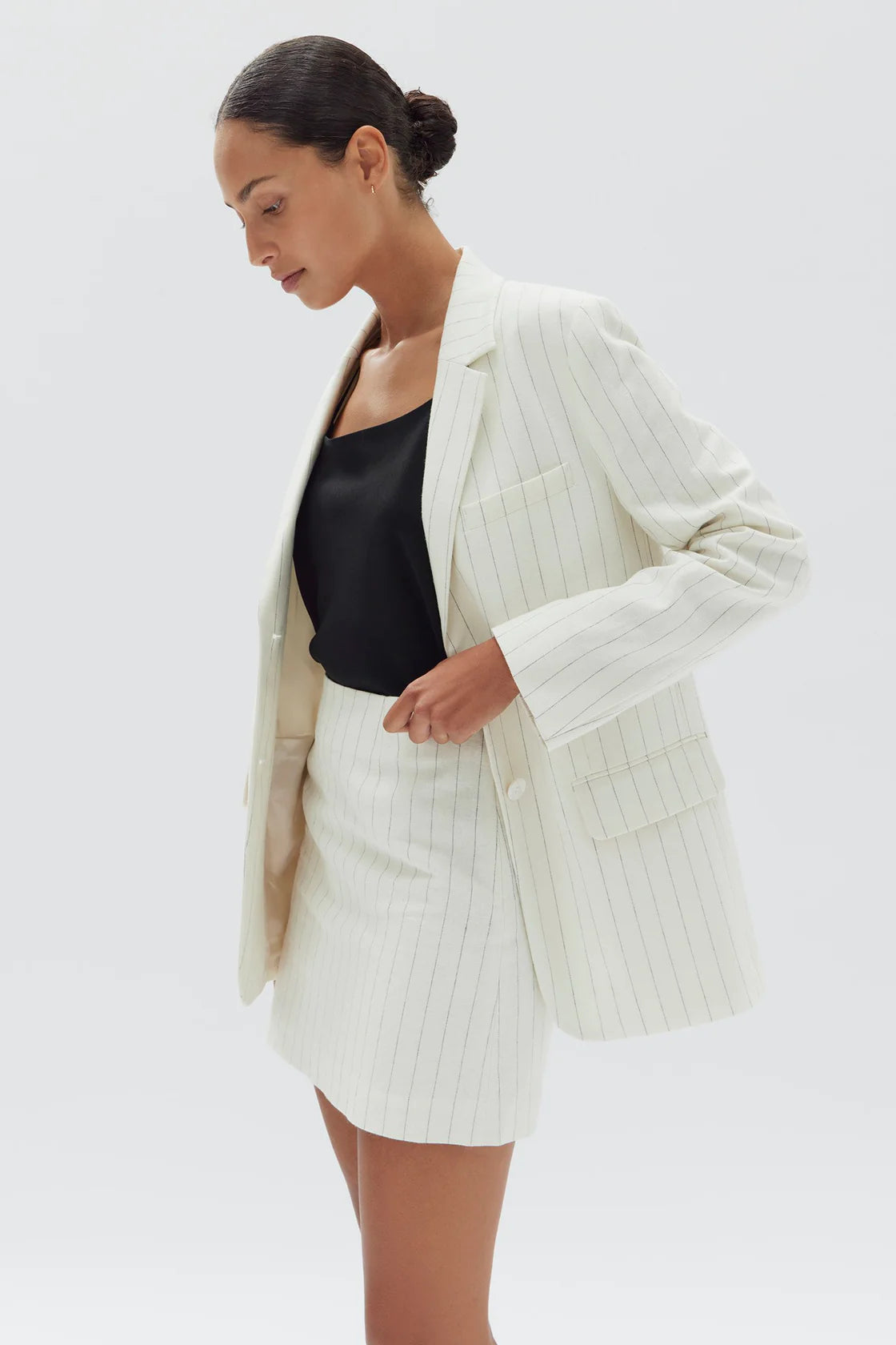 Leila Stripe Linen Jacket | Cream Pinstripe