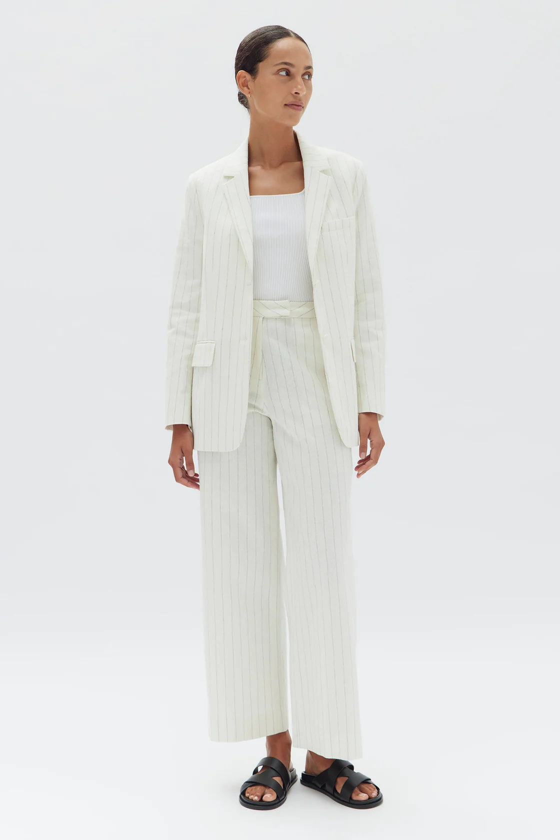 Leila Stripe Linen Jacket | Cream Pinstripe