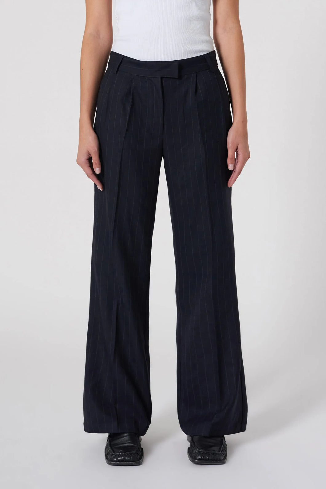 Coco Relaxed Pinstripe Pant | Navy