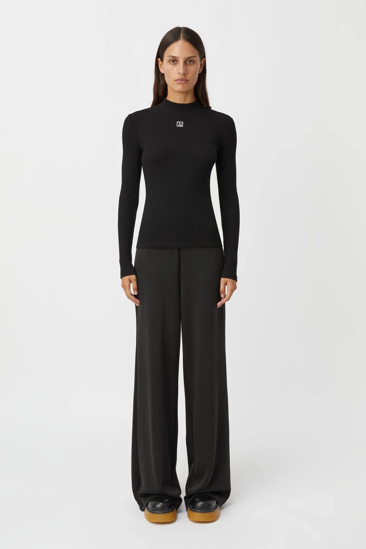 Nora Rib Long Sleeve Top | Black