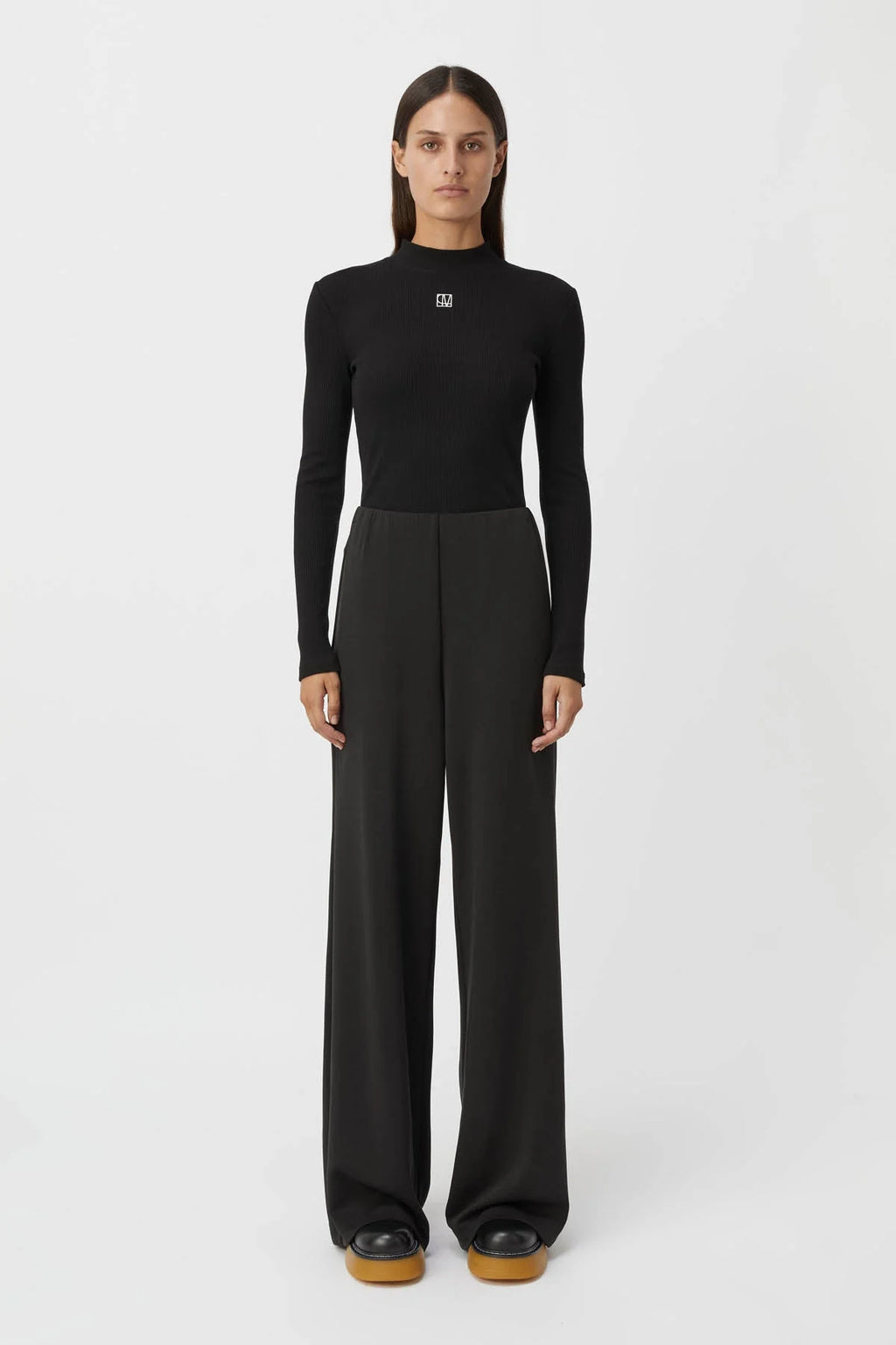 Nora Rib Long Sleeve Top | Black