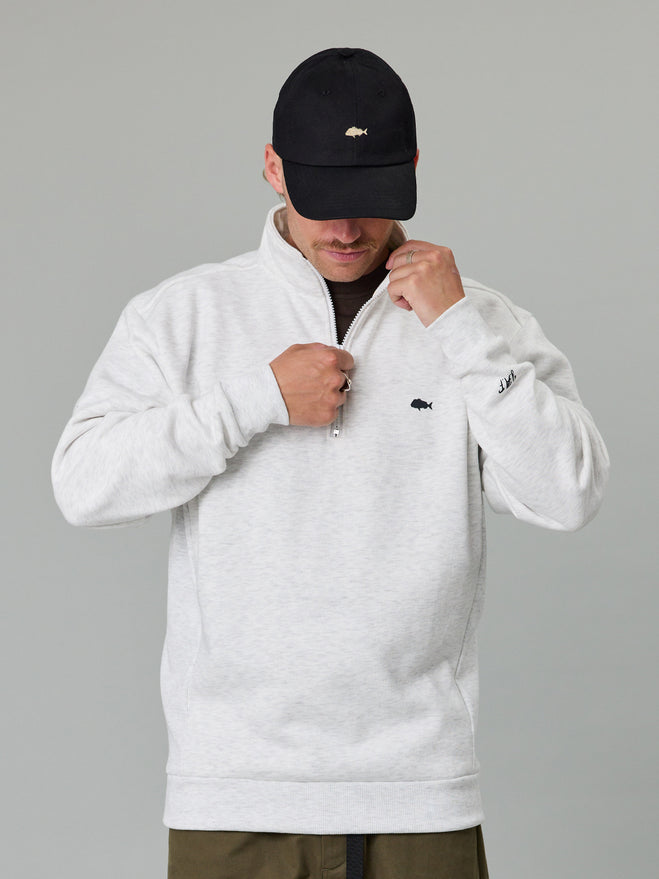 JUST ANOTHER FISHERMAN Stamp Coastal 1/4 Zip | Silver Marle
