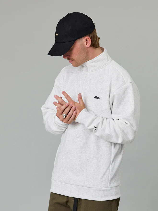 JUST ANOTHER FISHERMAN Stamp Coastal 1/4 Zip | Silver Marle