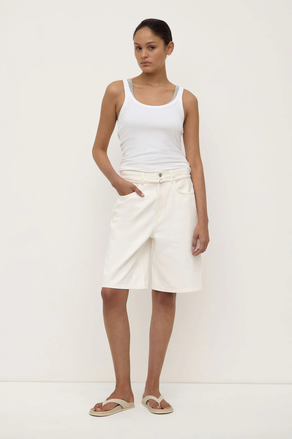 ASSEMBLY LABEL Loose Fit Long Denim Short | Vintage White