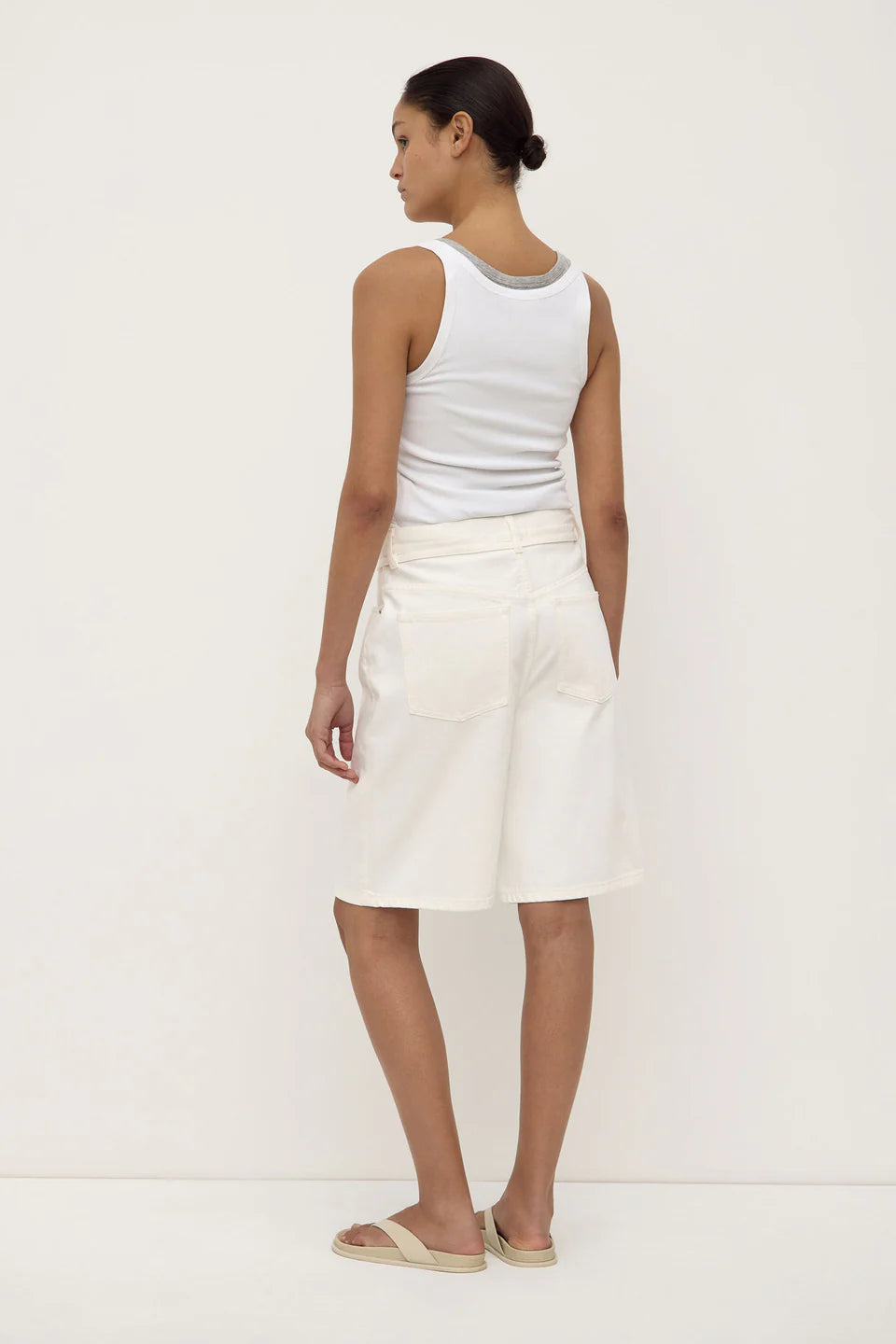 ASSEMBLY LABEL Loose Fit Long Denim Short | Vintage White