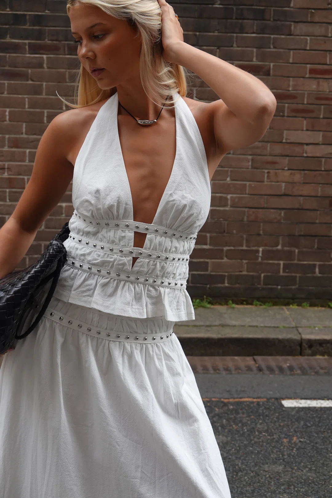 OWNLEY Mavis Studded Top | Ivory