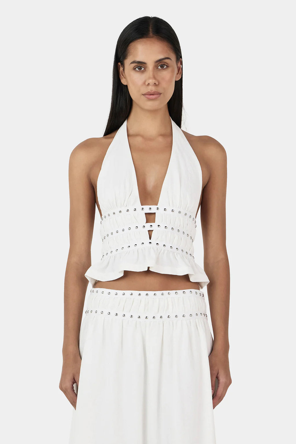 OWNLEY Mavis Studded Top | Ivory