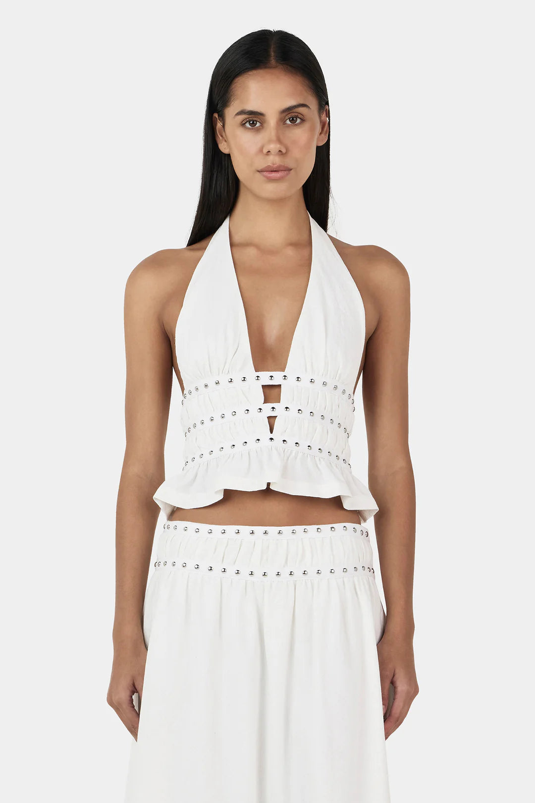 OWNLEY Mavis Studded Top | Ivory