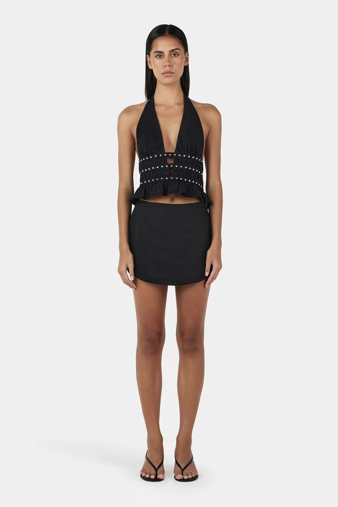 OWNLEY Grace Linen Mini Skirt | Black