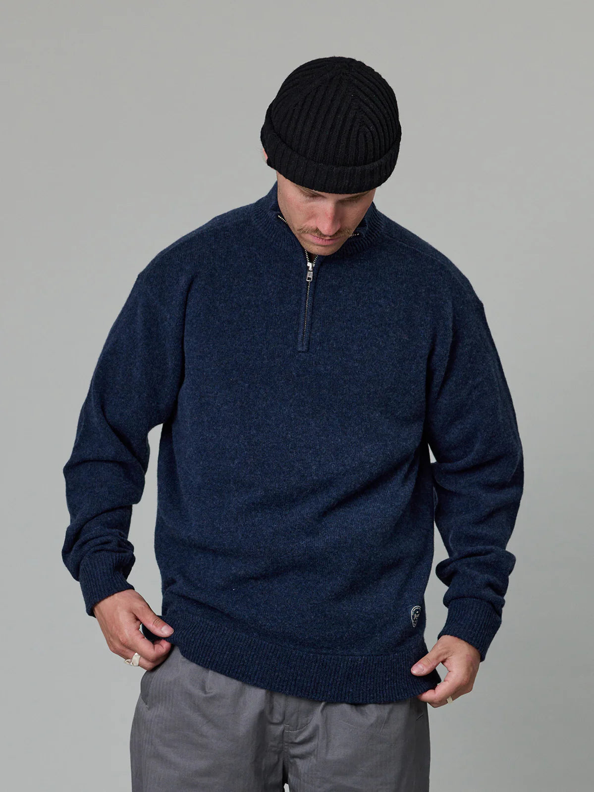 J.A.F Merino Keyport 1/4 Zip | Indigo