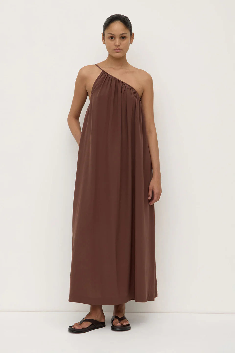ASSEMBLY LABEL Mila Asymmetrical Maxi Dress | Espresso