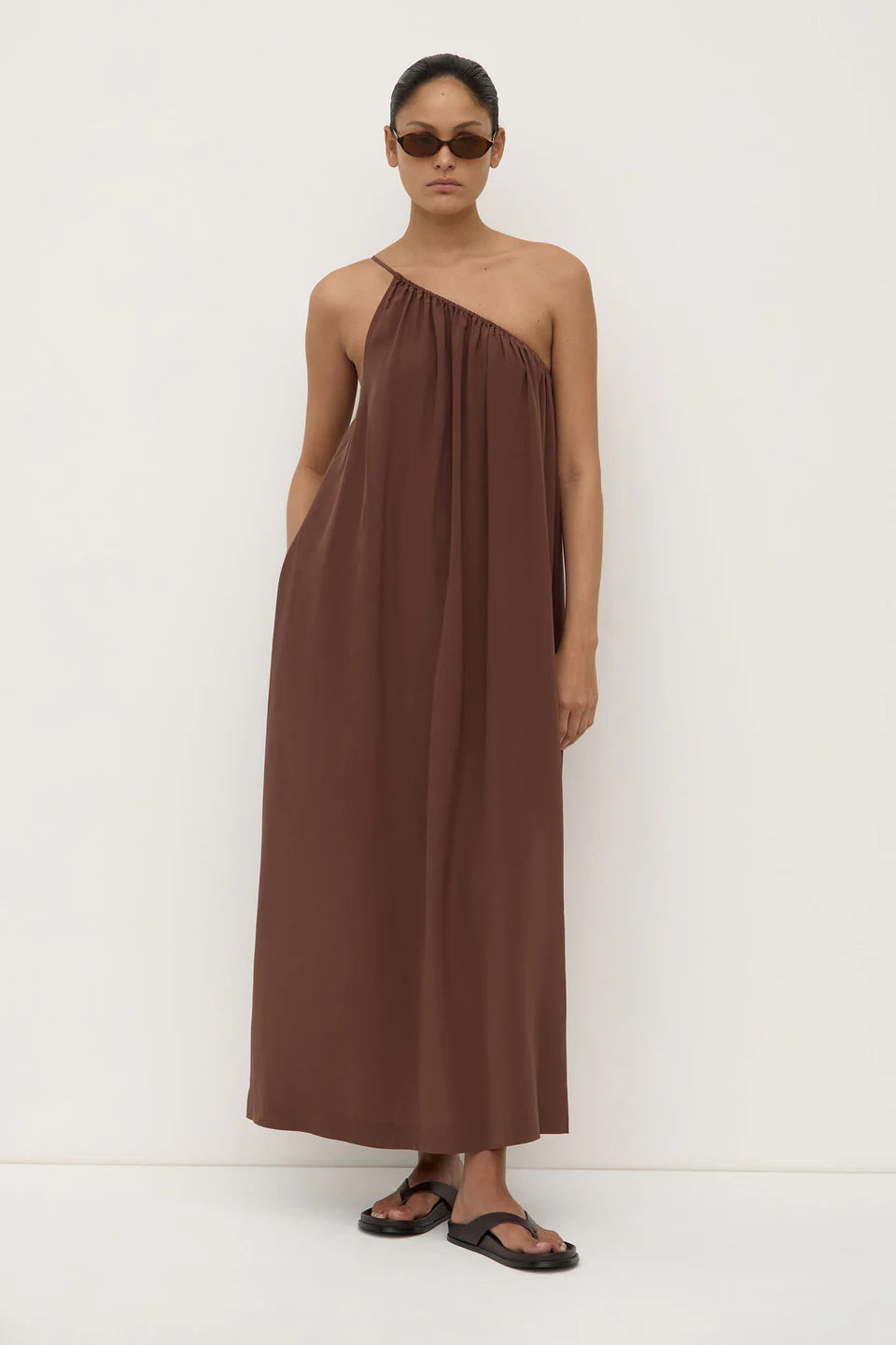 ASSEMBLY LABEL Mila Asymmetrical Maxi Dress | Espresso