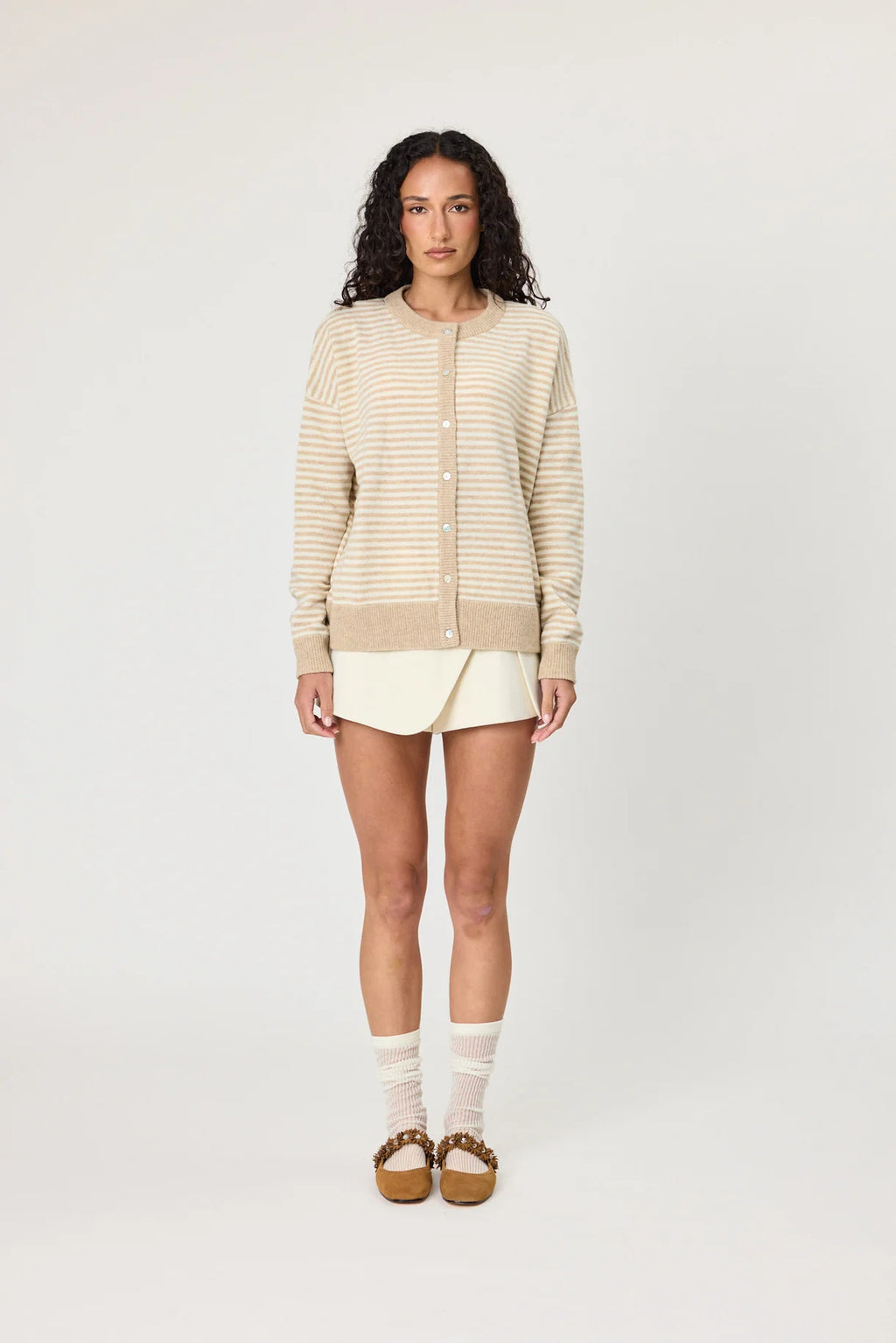 REMAIN Tali Cardigan | Latte Stripe