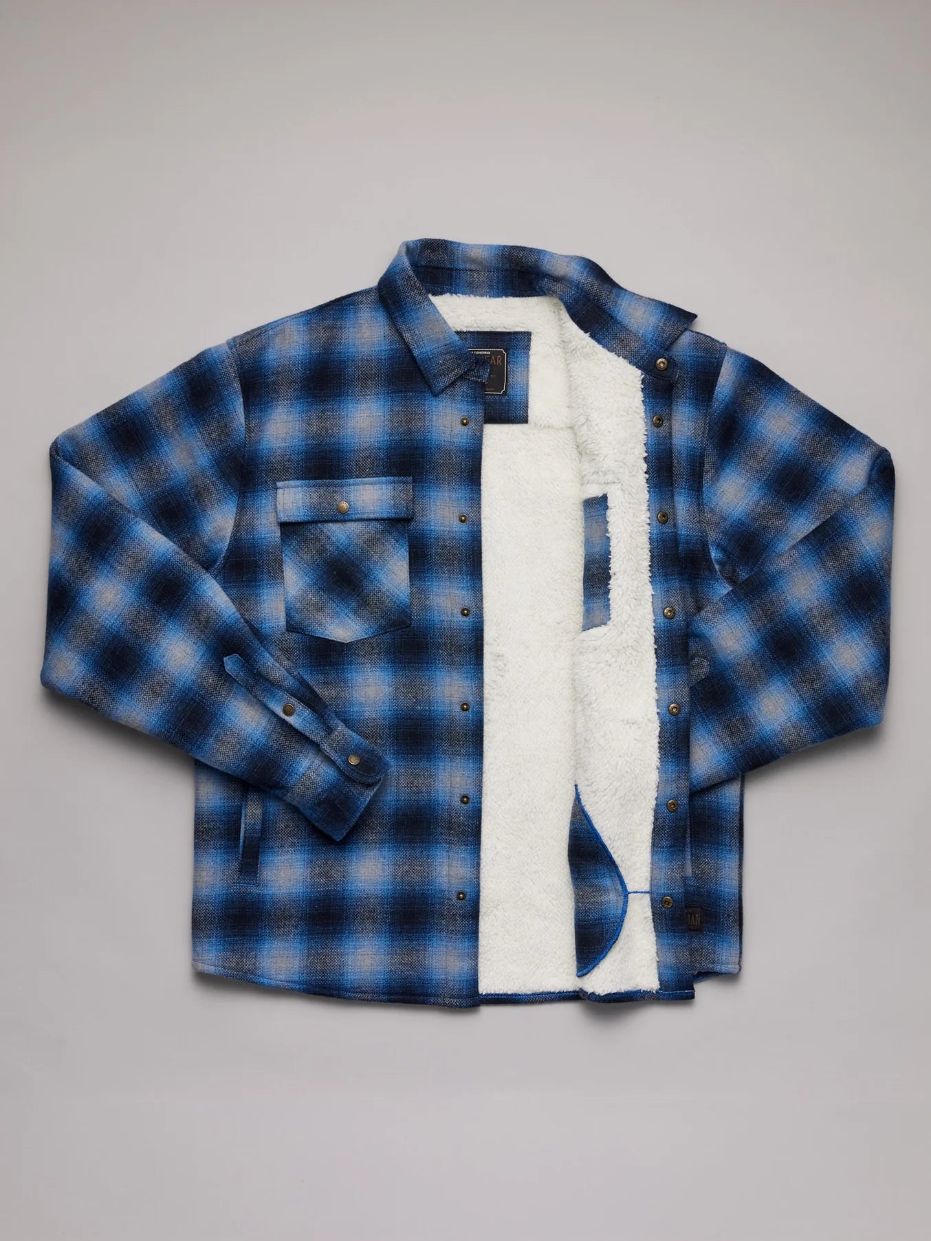 J.A.F Seaport Shearling Jacket | Light Blue Check