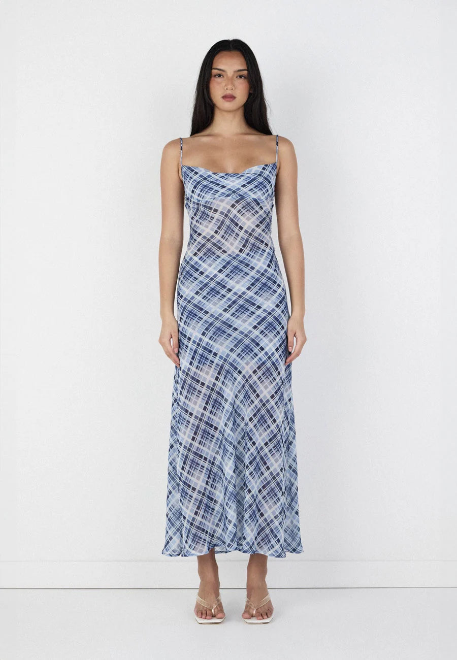 OWNLEY Nostalgia Dress | Sky Plaid