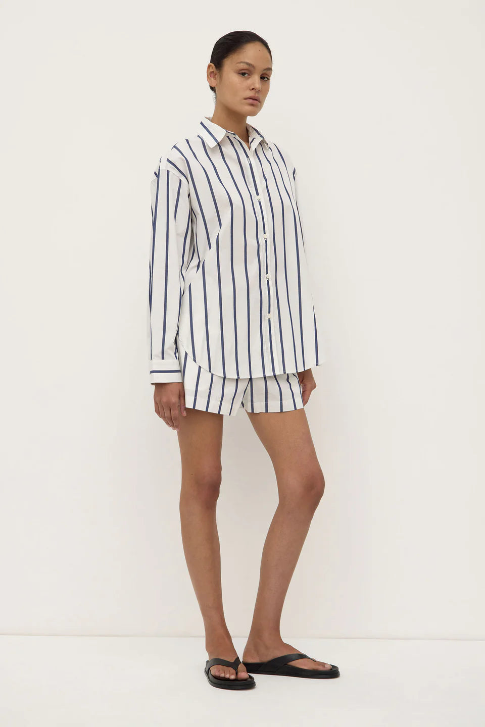 ASSEMBLY LABEL Nara Stripe Shirt | White/True Navy