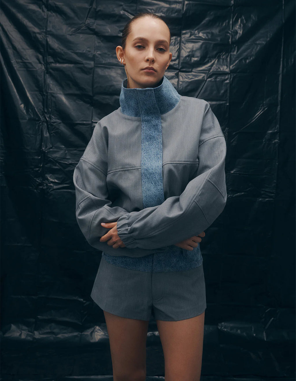 ONE OF OTHERS Tove Bomber | Grey / Blue Denim