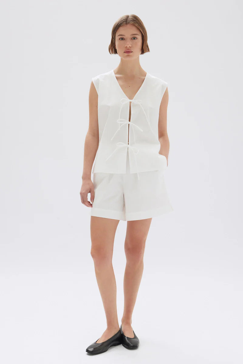 ASSEMBLY LABEL Ollie Poplin Tie Top | White