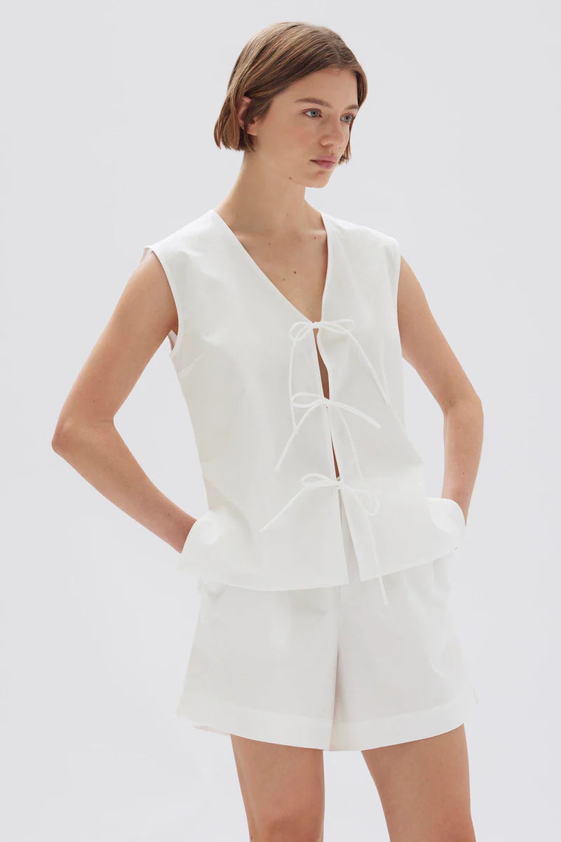 ASSEMBLY LABEL Ollie Poplin Tie Top | White