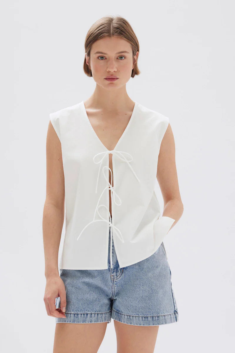 ASSEMBLY LABEL Ollie Poplin Tie Top | White