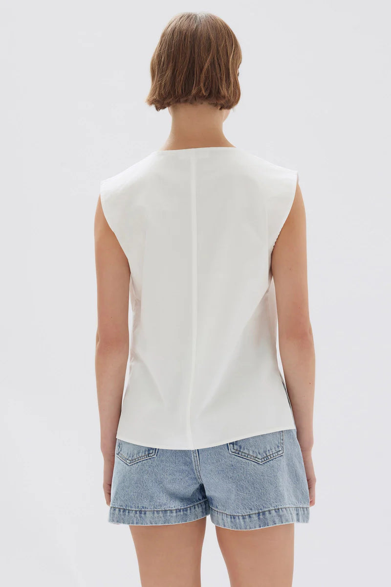 ASSEMBLY LABEL Ollie Poplin Tie Top | White