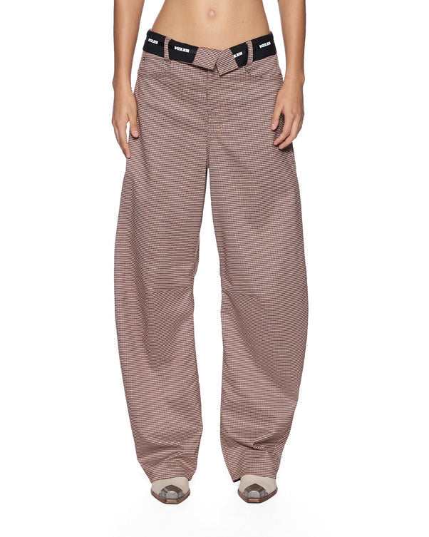 KSUBI Barrel Trouser Flip Houndstooth Pant | Brown