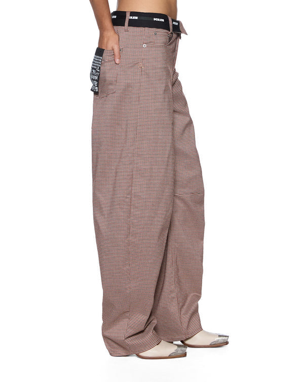 KSUBI Barrel Trouser Flip Houndstooth Pant | Brown