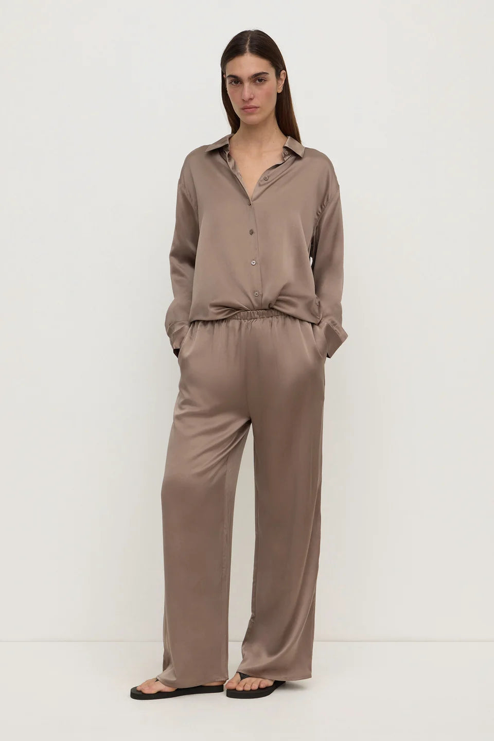 ASSEMBLY LABEL Pippa Silk Long Sleeve Shirt | Sand
