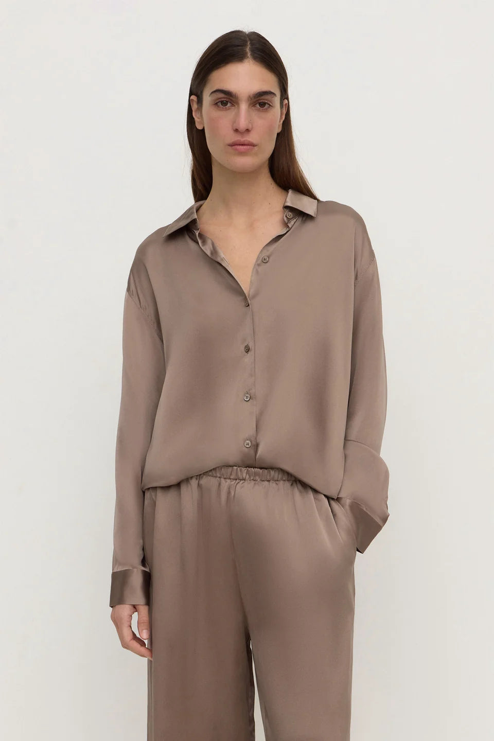 ASSEMBLY LABEL Pippa Silk Long Sleeve Shirt | Sand