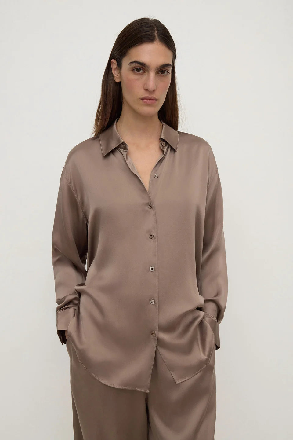 ASSEMBLY LABEL Pippa Silk Long Sleeve Shirt | Sand